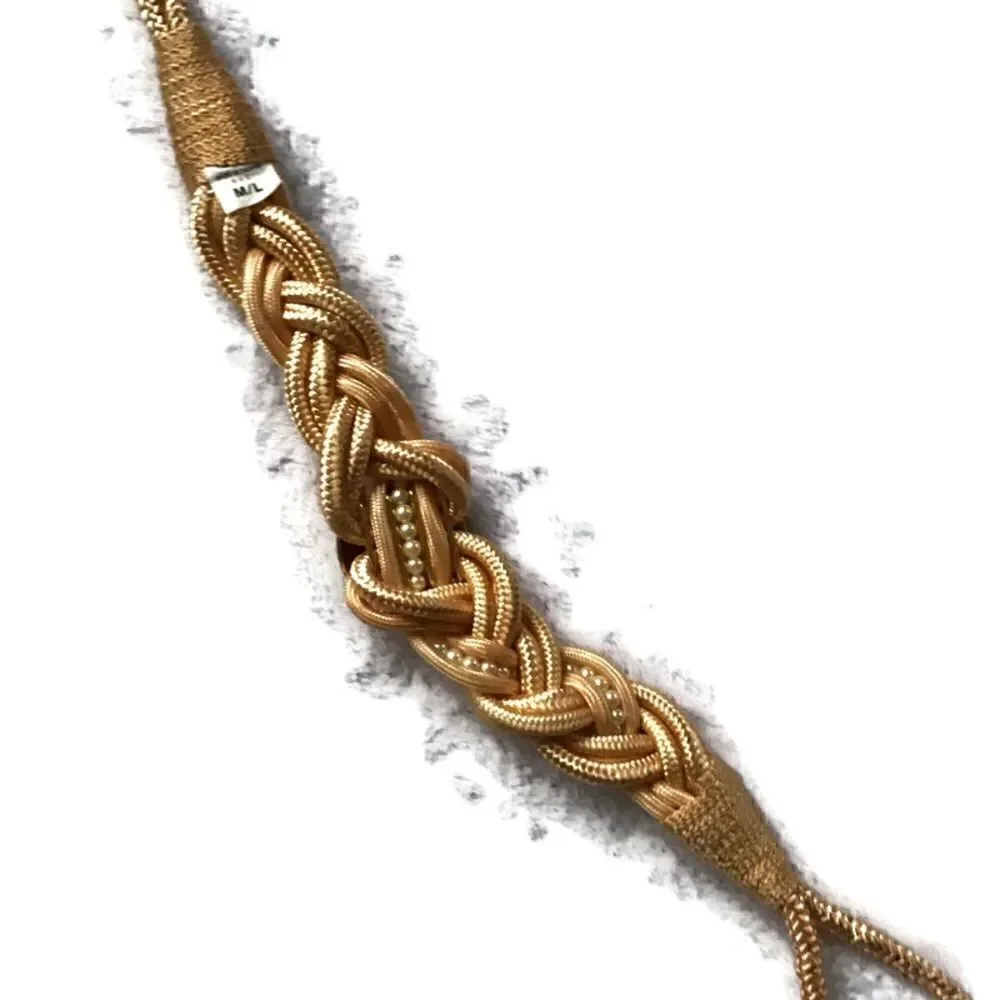 Braided Faux Pearl Medallion Tassel Dress Belt